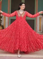 Faux Georgette Orange Festival Wear Bandhani Print Readymade Gown